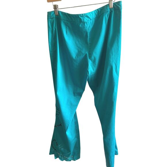 Turquoise Resort Pants Cutwork Embroidery Boho Coastal Cruise Beach Size 10 - Picture 6 of 7